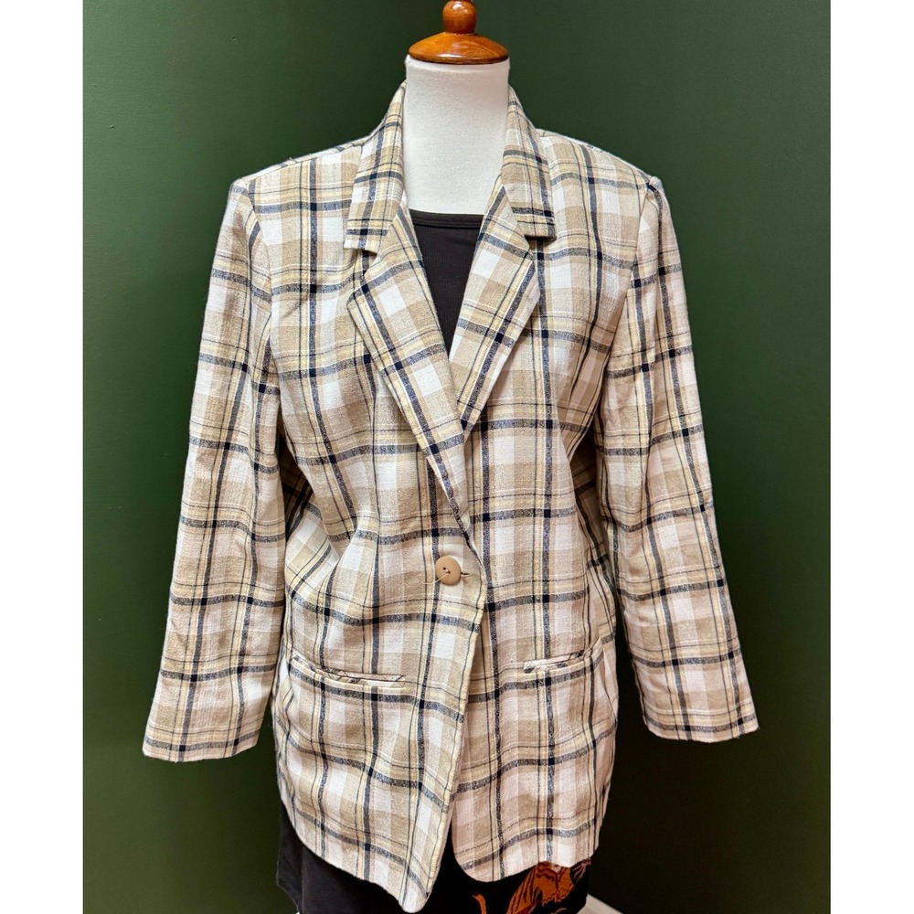 Vintage Aparenza Plaid Blazer One Button Front Pockets Career Jacket Size‎ PM